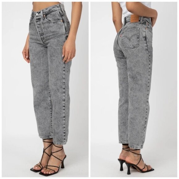 Levi's Ribcage High Rise Straight Leg Ankle Grey Wash Jeans - Picture 3 of 16